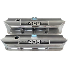 Load image into Gallery viewer, Ford FE Tall Powered By 406 Valve Covers - Long Plate - Polished