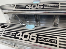 Load image into Gallery viewer, Ford FE Tall Powered By 406 Valve Covers - Long Plate - Polished