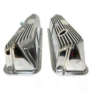 Ford FE Tall Valve Covers - Oval Plate - Custom Logo - Polished