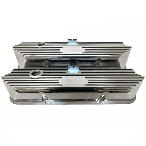 Ford FE Tall Valve Covers - Oval Plate - Custom Logo - Polished
