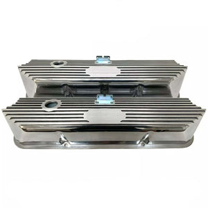 Ford FE Tall Valve Covers - Oval Plate - Custom Logo - Polished