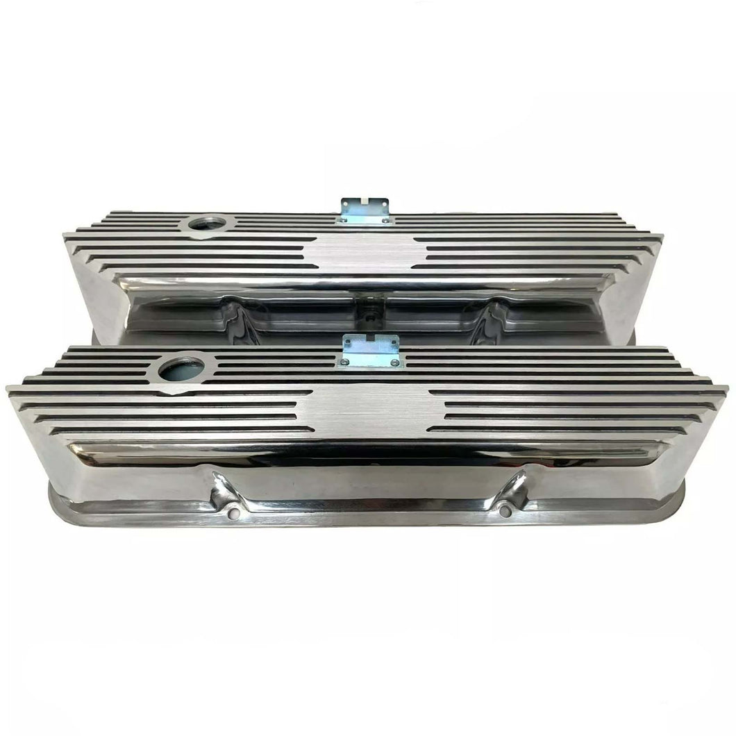 Ford FE Tall Valve Covers - Oval Plate - Custom Logo - Polished