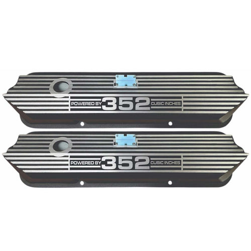 Ford FE Tall Powered By 352 Valve Covers - Long Plate - Black
