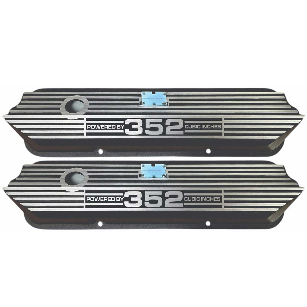 Ford FE Tall Powered By 352 Valve Covers - Long Plate - Black