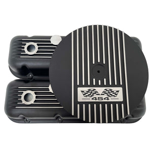 454 Big Block Chevy Finned Valve Covers & 14" Air Cleaner Kit - Black