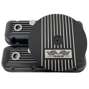 468 Big Block Chevy Finned Valve Covers & 14" Air Cleaner Kit - Black