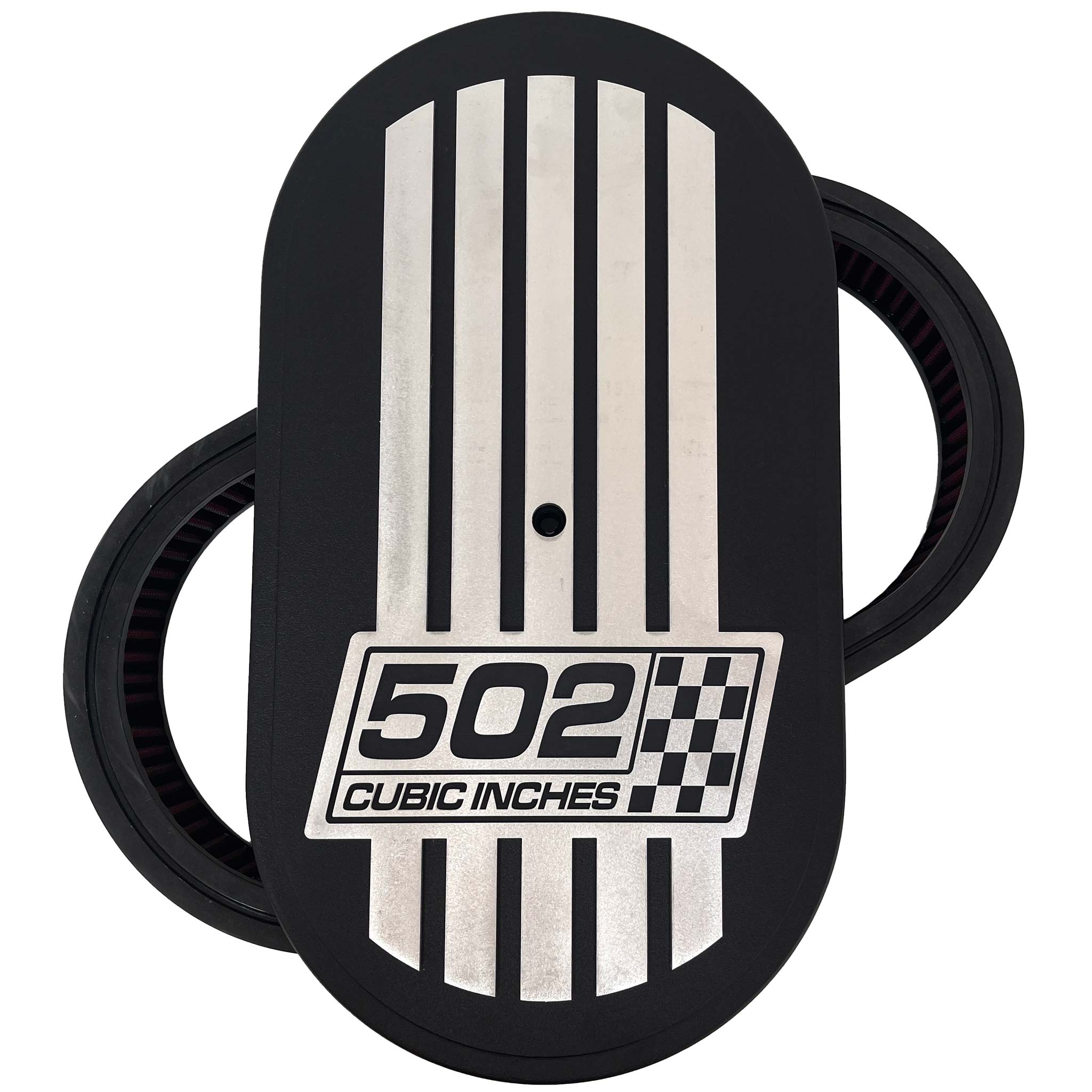 502 Cubic Inches, Custom Raised Billet Top Logo 15 Oval Air Cleaner Lid  Kit - Black
