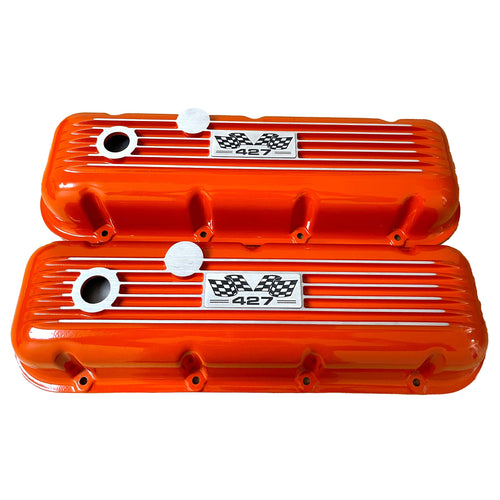 Big Block Chevy 427 Flag Logo Valve Covers - Orange