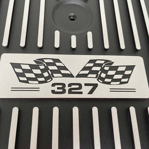 Small Block Chevy 327 Flag Logo Valve Covers & 13" Air Cleaner - Black