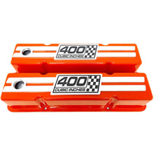 Load image into Gallery viewer, Small Block Chevy 400 Tall Valve Covers, Engraved Billet Top - Orange