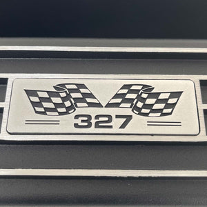 Small Block Chevy 327 Flag Logo Valve Covers & 13" Air Cleaner - Black