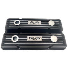 Load image into Gallery viewer, Small Block Chevy 327 Flag Logo Valve Covers &amp; 13&quot; Air Cleaner - Black