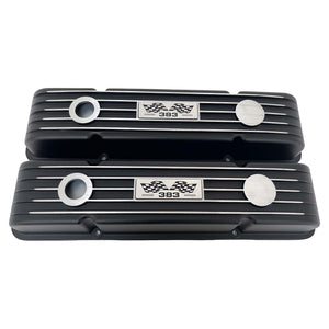 Small Block Chevy 383 Finned Valve Covers & 14" Round Air Cleaner Kit - Black