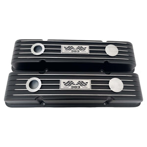 Small Block Chevy 383 Flag Logo Valve Covers & 13" Air Cleaner - Black