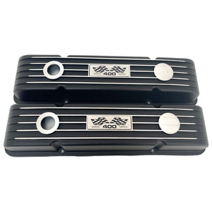 Small Block Chevy 400 Finned Valve Covers & 14" Round Air Cleaner Kit - Black