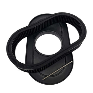 Custom Engravable Raised Billet Top 15" Oval Air Cleaner Lid Kit - Black