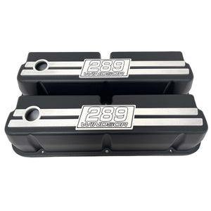 Ford 289 Windsor Tall Valve Covers With Engraved Billet Top - Black