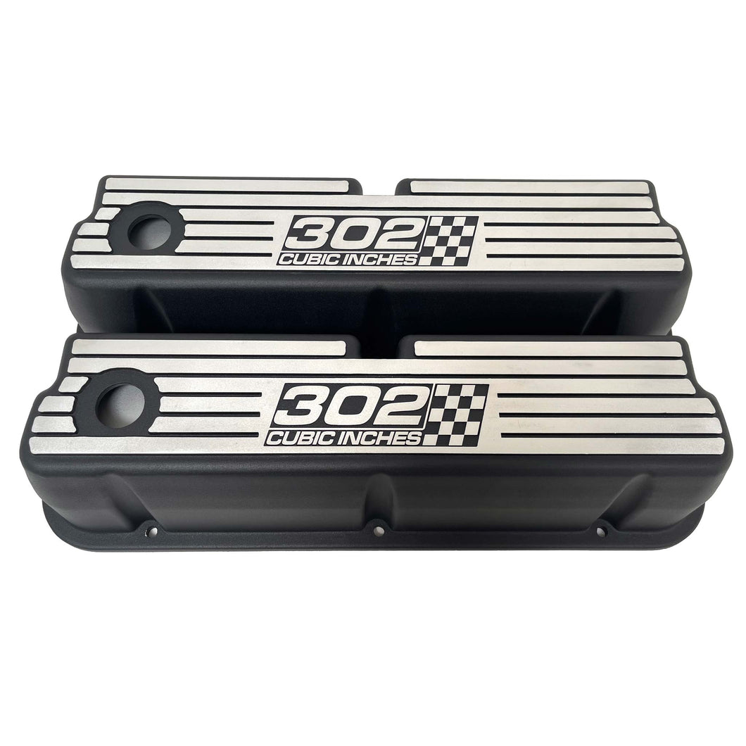 Ford 302 Windsor Black Tall Valve Covers, 302 CUBIC INCHES, Style 2