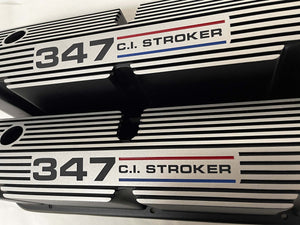 Ford Small Block Pentroof 347 C.I. Stroker Tall Valve Covers, 3 Color Logo - Black
