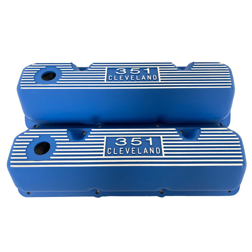 Ford 351 Cleveland Valve Covers - Blue (Die-Cast Logo)
