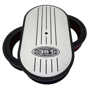 Ford 351 "POWERED BY 351 CUBIC INCHES" - 15" Oval Air Cleaner Kit - Silver