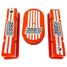 Load image into Gallery viewer, 355 Cubic Inches Small Block Chevy Valve Covers &amp; Air Cleaner Kit - Billet Top - Orange