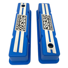 Load image into Gallery viewer, 383 Stroker SBC Tall Valve Covers, Engraved Billet - Style 2 - Blue