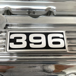 Big Block Chevy 396 Polished Valve Covers, Classic Finned, V2