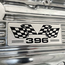 Load image into Gallery viewer, Big Block Chevy 396 Flag Logo, Classic Finned, Polished Valve Covers