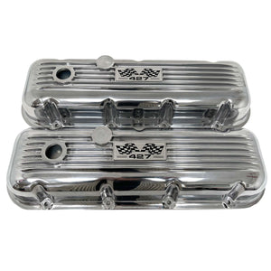 Big Block Chevy 427 Flag Logo, Classic Finned, Polished Valve Covers
