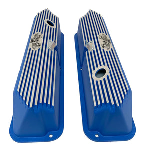 Ford FE 428 American Eagle Valve Covers Tall Finned - Blue