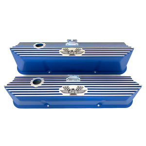 Ford FE 428 American Eagle Valve Covers Tall Finned - Blue