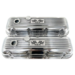 Big Block Chevy 454 Flag Logo, Classic Finned, Polished Valve Covers