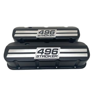 Chevy 496 Stroker - Big Block Tall Slant Top Valve Covers - Engraved Raised Billet - Black