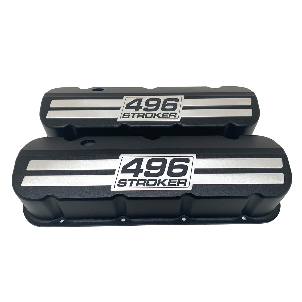 Chevy 496 Stroker - Big Block Tall Slant Top Valve Covers - Engraved Raised Billet - Black