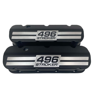 Chevy 496 Stroker - Big Block Tall Slant Top Valve Covers - Engraved Raised Billet - Black