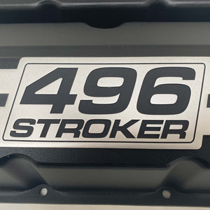 Chevy 496 Stroker - Big Block Tall Slant Top Valve Covers - Engraved Raised Billet - Black