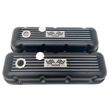 Load image into Gallery viewer, Big Block Chevy 396 Valve Covers, Flag Logo, Classic Finned - Black