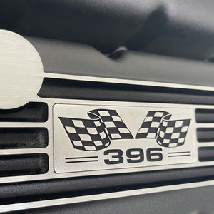 Big Block Chevy 396 Valve Covers, Flag Logo, Classic Finned - Black