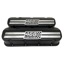 Load image into Gallery viewer, Chevy 468 - Big Block Tall Slant Top Black Valve Covers - Engraved Raised Billet - Style 2