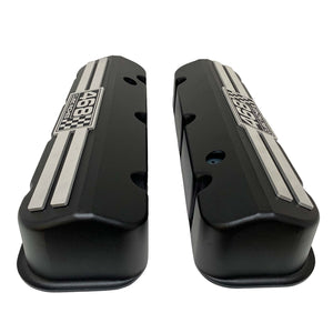 Chevy 468 - Big Block Tall Slant Top Black Valve Covers - Engraved Raised Billet - Style 2