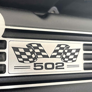 Big Block Chevy 502 Flag Logo, Classic Finned, Black Valve Covers