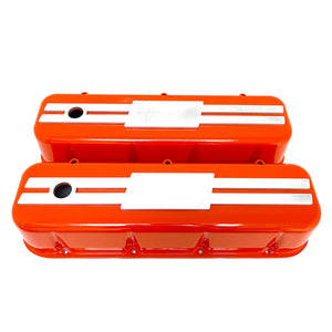 Big Block Chevy Flat Top Valve Covers with Custom Billet Top - Orange