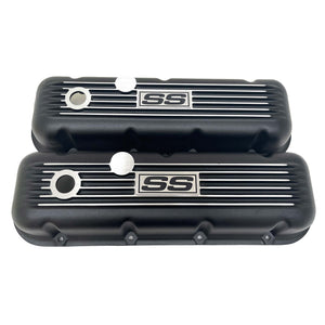 Big Block Chevy "SS" Super Sport Valve Covers, Classic Finned - Black
