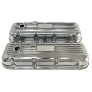 Chevy Big Block Classic Finned Valve Covers - Polished, Customizable Nameplate