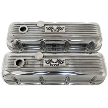 Load image into Gallery viewer, Big Block Chevy 572 Valve Covers, Flag Logo, Classic Finned - Polished