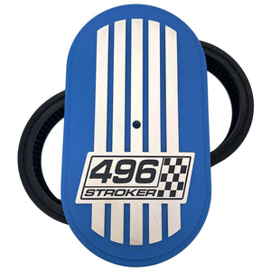 496 Stroker, Custom Raised Billet Top Logo 15" Oval Air Cleaner Lid Kit - Blue