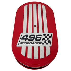 496 Stroker, Custom Raised Billet Top Logo 15" Oval Air Cleaner Lid Kit - Red