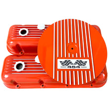 Load image into Gallery viewer, 454 Big Block Chevy Classic Finned Valve Covers &amp; 13&quot; Air Cleaner Kit - Flag Logo - Orange