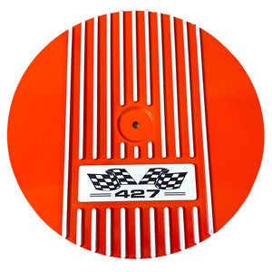 Big Block Chevy 427 Flag Logo - 13" Round Air Cleaner Kit - Orange